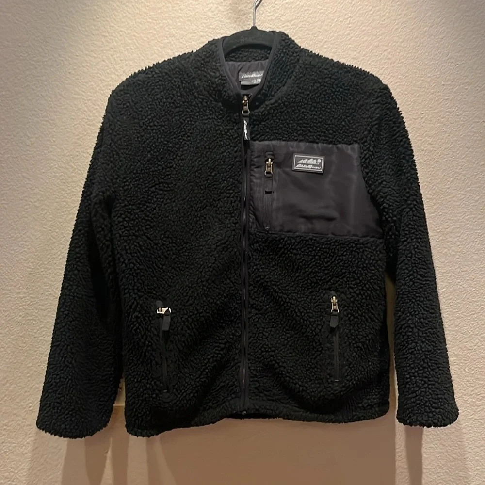 Eddie Bauer Kid’s Chilali Black Fleece Sherpa Jacket Size Large 14